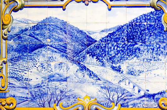 tiles (azulejos) at railway station of Pinhao, Douro Valley, Portugal