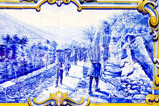 tiles (azulejos) at railway station of Pinhao, Douro Valley, Portugal