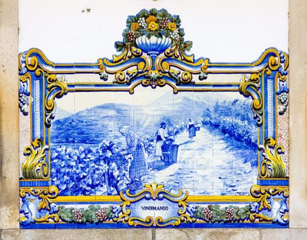 tiles (azulejos) at railway station of Pinhao, Douro Valley, Portugal