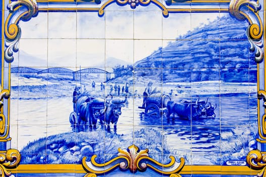tiles (azulejos) at railway station of Pinhao, Douro Valley, Portugal