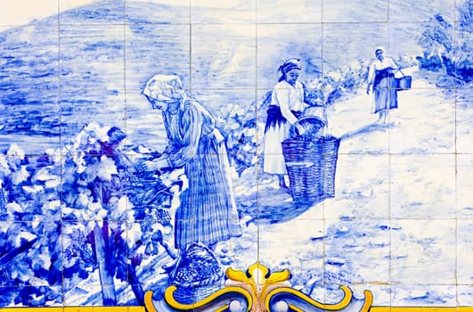 tiles (azulejos) at railway station of Pinhao, Douro Valley, Portugal