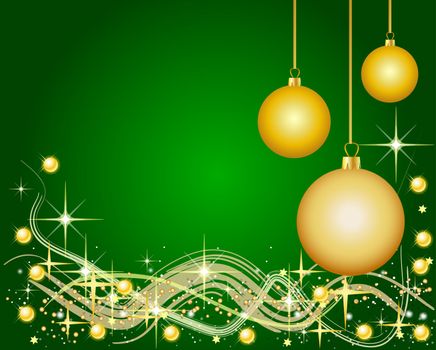 Illustration of a green Background with Christmas Balls