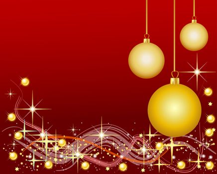 Illustration of a red Background with Christmas Balls