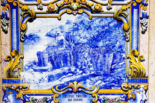 tiles (azulejos) at railway station of Pinhao, Douro Valley, Portugal