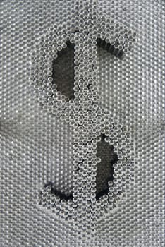 Pin toy forming the shape of the dollar (currency symbol).