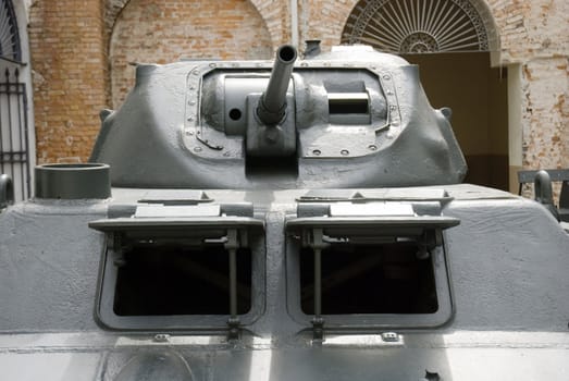 Cropped shot of a WW2 tank. Canon portion.
