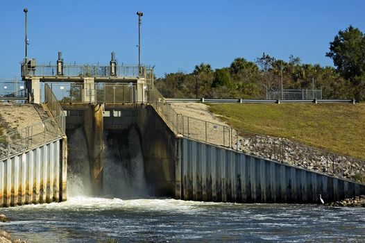 The spillway at Inglis Lock dam near Inglis, Florida.