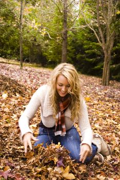 pretty girl in the park during autumn