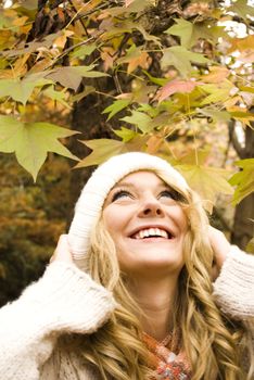 pretty girl in the park during autumn