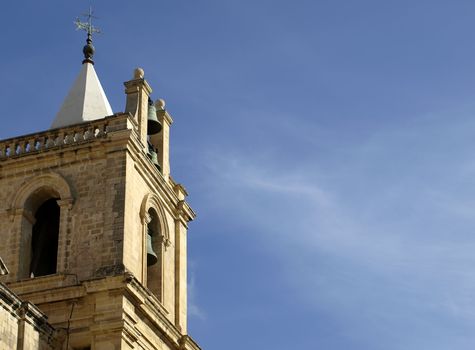 The medieval belltower of the St John Cathedral in Malta
