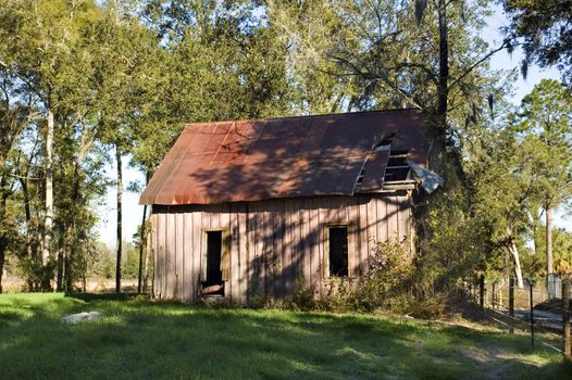 An old shack that was once a church stands abandoned in Florida.