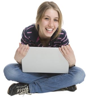 Happy young woman laughing.