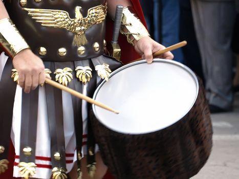 Detail of battalion drums during Roman epic reenactment