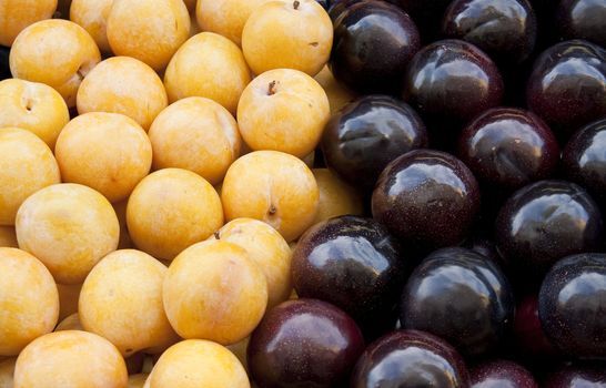 yellow and black plum fruit on the market
