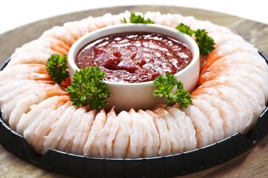 Shrimp ring appetizer platter with dipping sauce