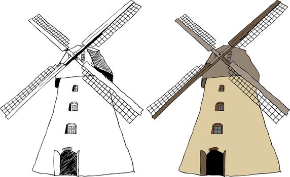 Illustration of traditional old dutch windmill