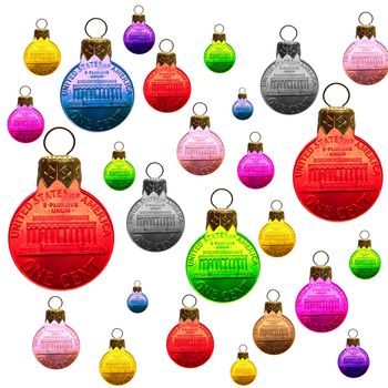 Christmas balls, made from coins, Christmas greeting