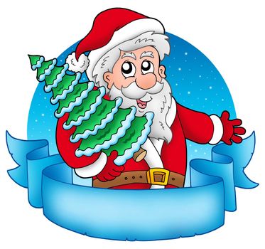 Banner with Santa holding tree - color illustration.
