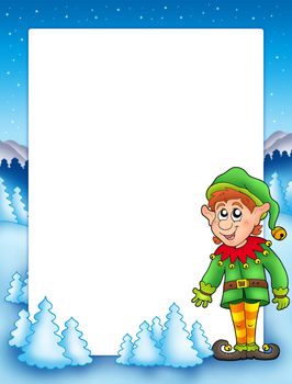Christmas frame with elf - color illustration.