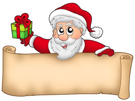 Christmas banner with Santa and gift - color illustration.
