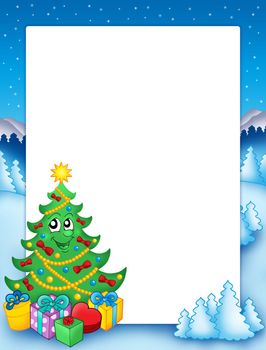 Christmas frame with tree 1 - color illustration.