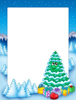 Christmas frame with tree 2 - color illustration.