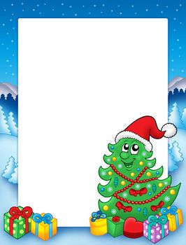 Christmas frame with tree 3 - color illustration.