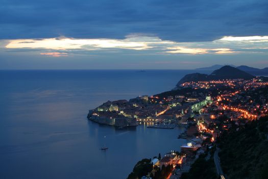 lights of Dubrovnik in the evening