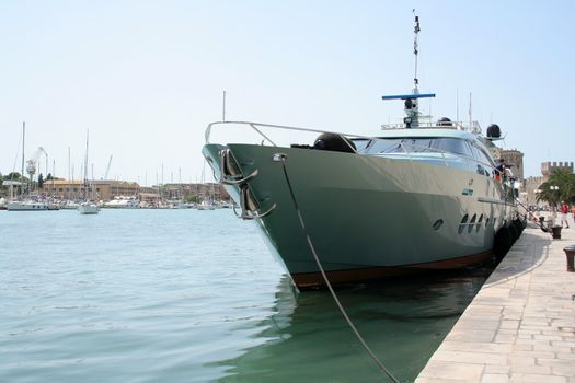 blue yacht moored in Trogir