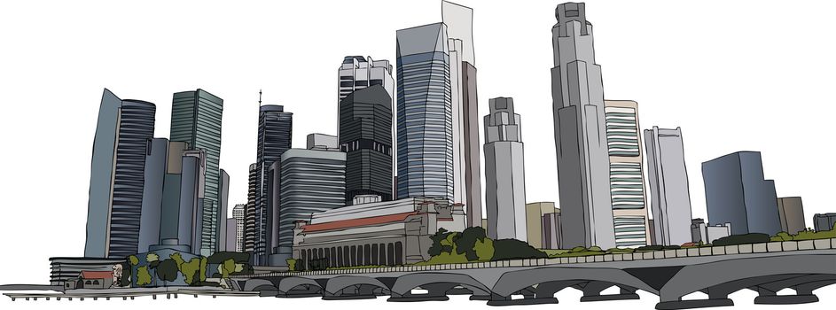 Hand drawm illustration of Singapore skyscrapers