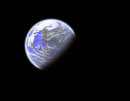 blue planet in space - realistic clouds and continents