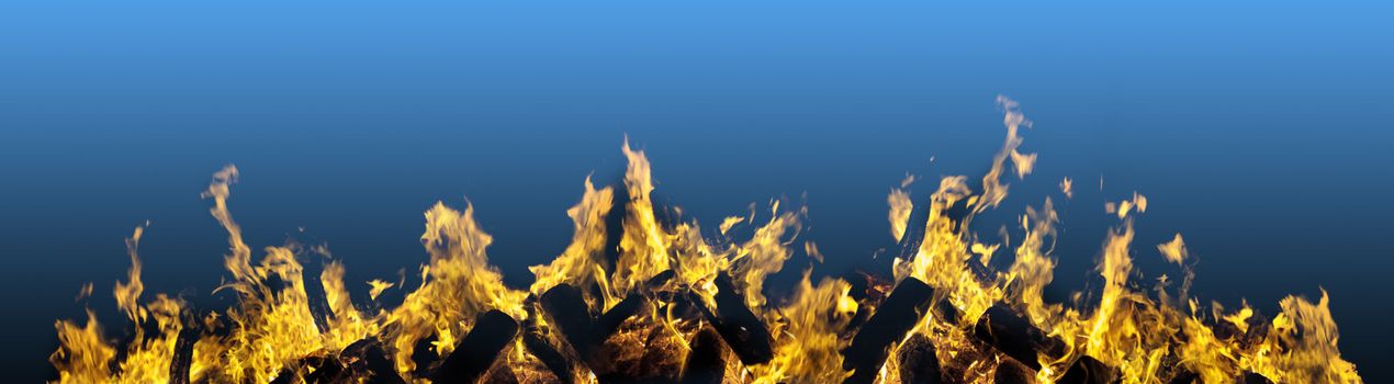 fiery blazing flames fire border with blue background