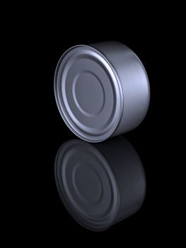 A tuna fish can and its reflection isolated on black.