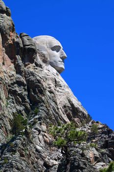 Profile view of Mount Rushmore National Memorial in the Black Hills of South Dakota.