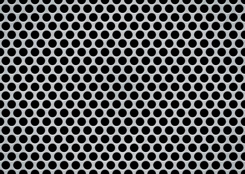 brushed metal aluminum background with large holes in mesh pattern