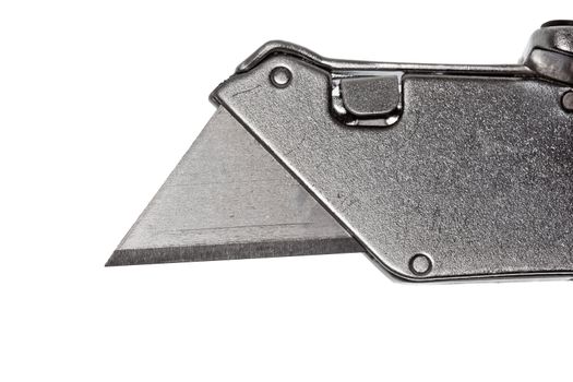 Closeup shot of a box cutter on a white background