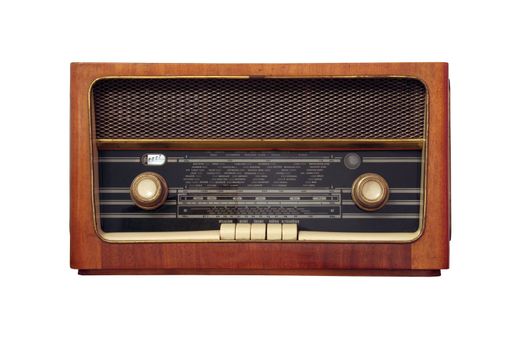 old antique wooden radio of my grandparents - isolated on white background