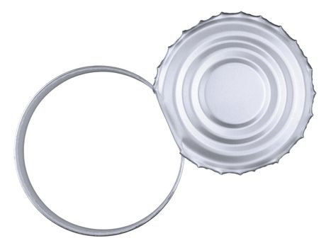 Top view of a tin can over a white background. Copy space.