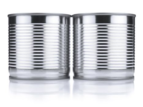 Two identical tin cans isolated on white.