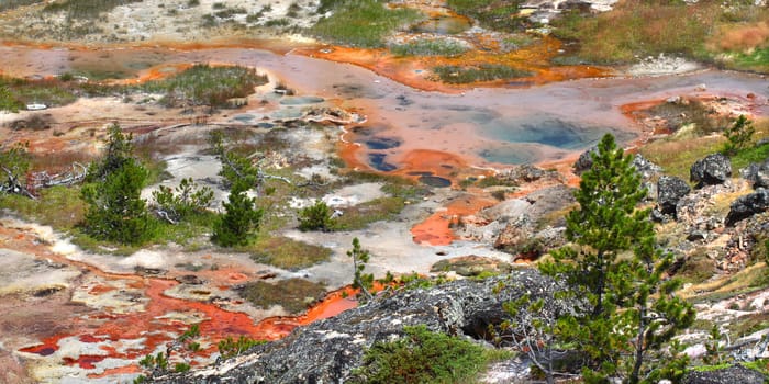 Beautiful colors of the Artist Paint Pots area in Yellowstone National Park - Wyoming.