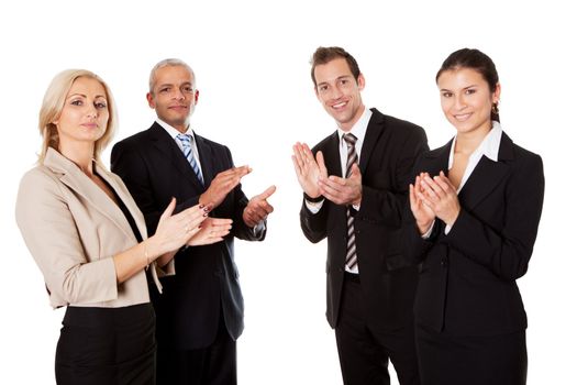 Four business people applauding. Isolated on white