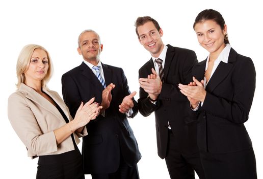 Four business people applauding. Isolated on white