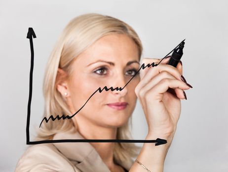 Businesswoman drawing growth chart on the sceeen