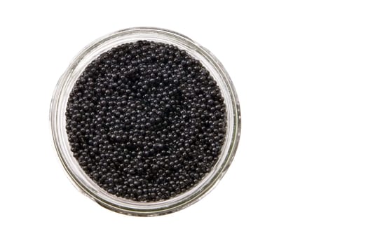 Jar of back caviar. Isolated on white