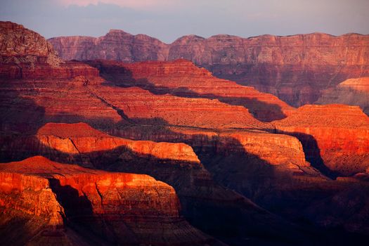 Grand Canyon Detail Featuring Ridges at Sunset