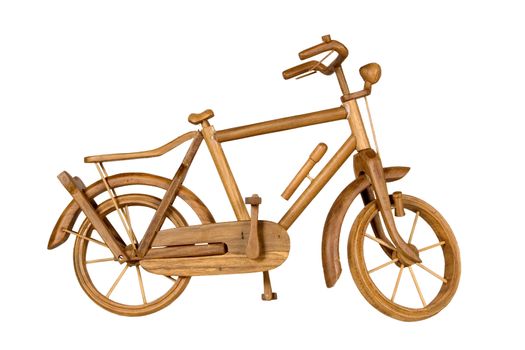 Wooden model of the retrobicycle, executed a tree and covered with a varnish