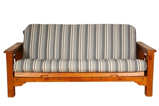 
Low wooden sofa in style of a retro on a white background