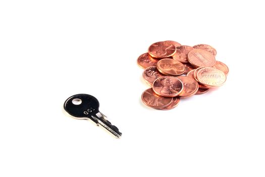 The American cents and one of keys from a bank cell.