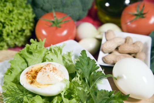 healthy breakfast - bakeroll, eggs and plenty of vegetables - hi res 12,7 mpix