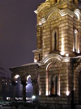 Night photo of old Belgrade orthodox churc of Sveti Marko.